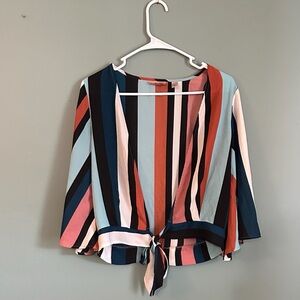 Willow Multicolor Striped Blouse with Tie-Front